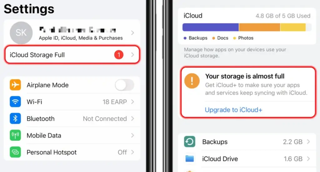 Why can iCloud storage be full after deleting photos?